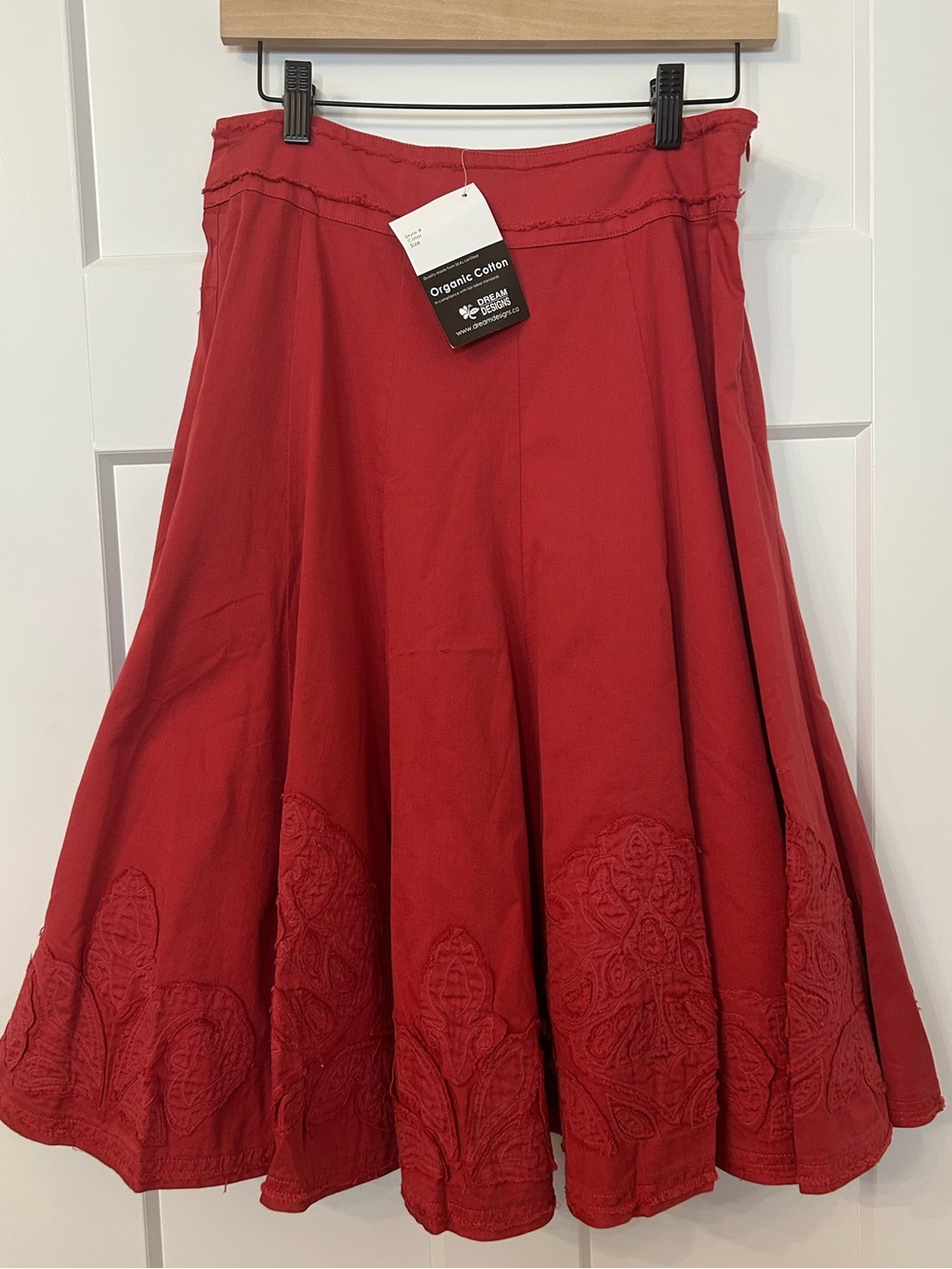 Dream Designs Organic Cotton Embroidered Red Skirt Medium